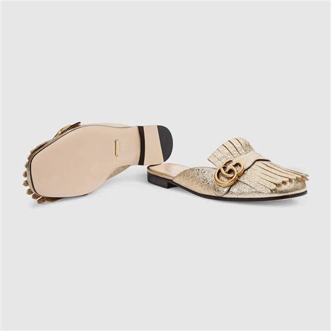 gucci marmont metallic laminate leather slipper|GUCCI Metallic Laminate Calfskin Womens GG Marmont Fringe .